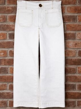 Maeve White Wide-Leg High-Rise Jeans with Front Patch Pockets